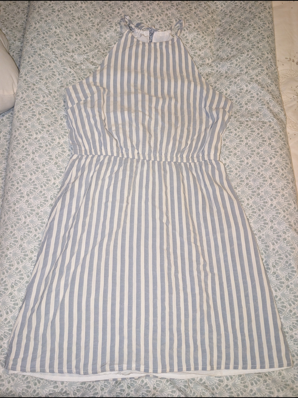 Dynamite Striped Halter Mini Dress - Light Blue & White